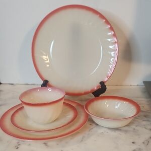 Vintage | Anchor Hocking Fire King Red Swirl 5 Piece Set | 4 sets Aviable) RARE